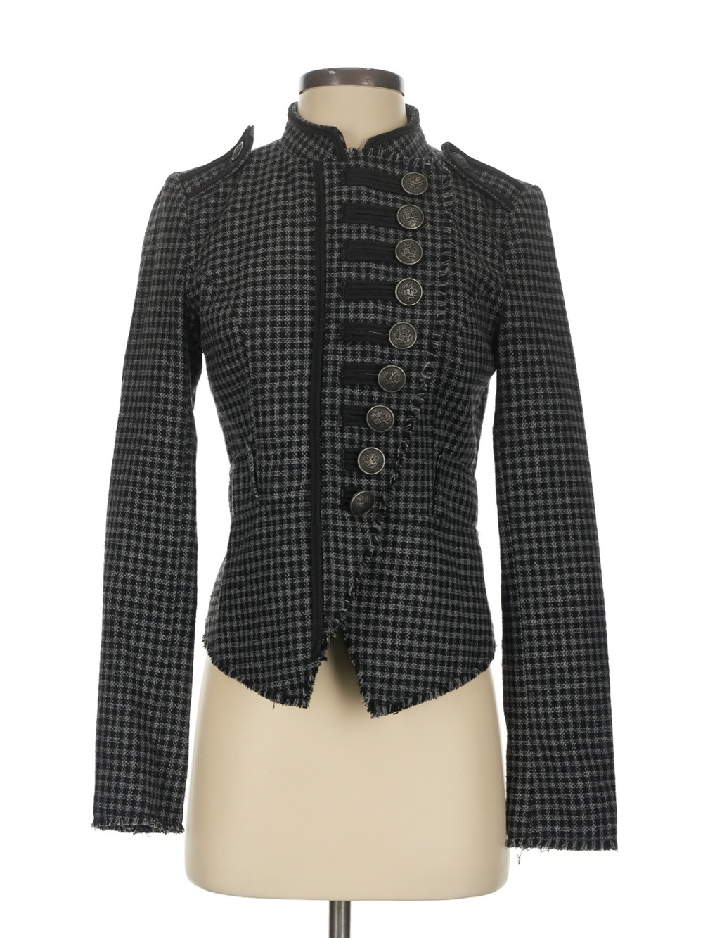 BKE Black & Gray Houndstooth Military-Style Blazer